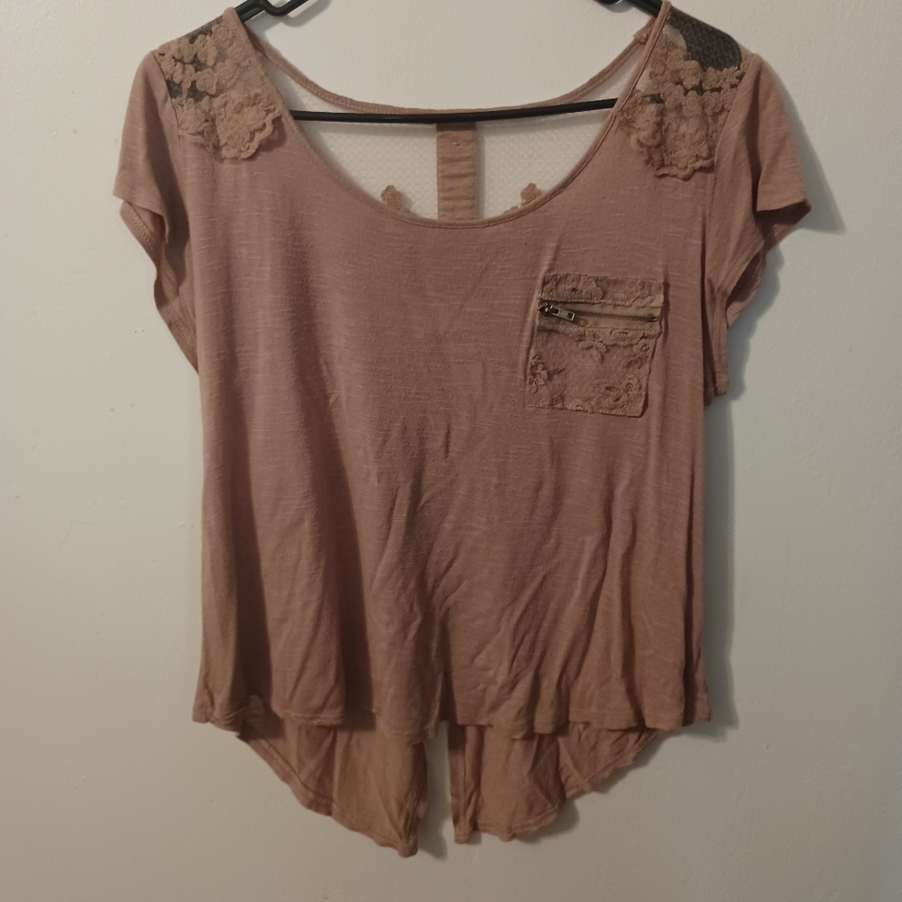 Brown lace and button shirt